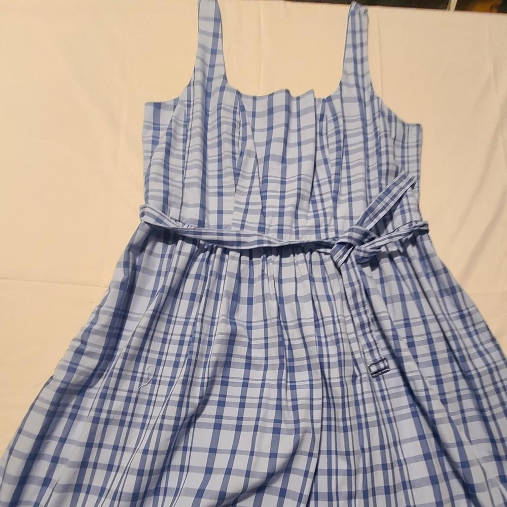 Free Assembly Blue Plaid Sleeveless Midi Dress Smocked Back Size L 12-14